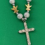 Titanium Steel CZ Cross Pendant Necklace for Men Women,Unisex Punk Hip Hop Necklace Silver Photo 1