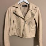 ZARA Cream Cropped Leather Jacket Size M Photo 0