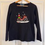 Karen Scott Black Long Sleeve Christmas Bicycle Gift Rhinestone Sparkle Top M Photo 0