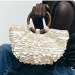 ZARA Faux Mother of Pearl Shell Appliqué Bag Purse Crossbody Bohemian Wedding Photo 0