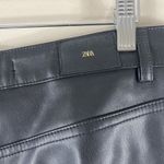 ZARA Faux Leather Pants Womens 10 Black Straight Leg High Rise Crop Minimalist Photo 4