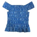 Reformation Sonia Smocked Off The Shoulder Top in Blue/White Stripes Size Small Photo 3