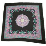 Vintage Black & Pink Paisley Floral Fringe Square Scarf Medallion Boho Whimsical Photo 0