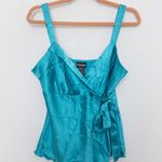 Bisou Bisou Y2K Womens Babydoll Top Size 10 Blue Satin Wrap Tank Party 2000s Photo 0