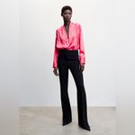 Mango NEW MNG SATIN PRINT BLOUSE size 4 women’s top shirt vneck pink red Photo 10