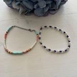 Set of 2 Beaded anklets Colorful Disc Beads Pearl Navy Seed Beads Blue Photo 0