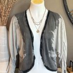 NOLA Ombre Grey Velvet Trimmed Cardigan Sweater Size Medium Gray Photo 0