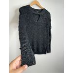 Rock & Republic Sweater Womens XS Crisscross Sleeves Crewneck Black with Shimmer Photo 2