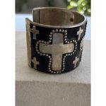 Vintage Silver Cuff Bracelet Cross Religious Handmade Sz 7 Photo 4