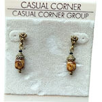 Vintage Casual Corners Post Earrings Antique Brass Tone with Brown Stone NWT Photo 0