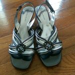 Etienne Aigner  Silver and Gray Wedge Sandals - Size 9 Photo 0