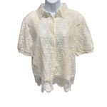 TanRuk Store Lace Shirt Short Sleeve Puff Sleeve Button Down Cream White Women Size L Photo 1