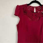 Karen Millen  Red Pleated Mini Dress Womens 8 Formal Cut Outs Short Sleeve Twee Photo 5