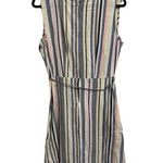 Harlow & Rose Dress Size Large Womens Cotton Linen Blend Sleeveless Striped Belt Blue Photo 1