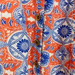 Maeve linen blend button front orange & blue print tie front halter dress. Large Photo 6