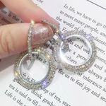 Women's AAA CZ Diamond Double Circles Silver Hoop Earrings Photo 1