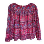 Loft  Petites Bright Coral Pink Blue floral Georgette Bohemian‎ Blouse - SP EUC Photo 1