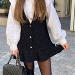 ZARA  Black Tweed Rhinestone Button Mini Dress Size Small Photo 0