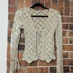 Vintage 90βs Cream crochet cardigan with ruffle sleeves and tie front Photo 0