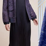 Anthropologie  Elevenses Miranda Lace Bomber Jacket Zip Navy Blue‎ Size Small Photo 0