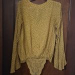 Free People Intimately  Makin' Waves Bell Sleeve Bodysuit in Yellow Polka Dot M Photo 2