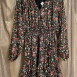 Old Navy  Black Floral Gold Stripe Waist-Defined Shine Mini Dress Small Tall NWT Photo 0