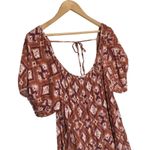 Knox Rose  Womens XXL Midi Tiered Boho Scoop Neck Short Puff Sleeves Tie Rust Photo 3