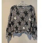 Splendid  Boxy Star Print Metallic Black White Gray Sweater lg Photo 2