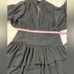 EXPRESS NWT Black Mock Neck Long Sleeve Pleated Waist Tiered Ruffle Mini Dress Photo 5