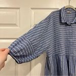Caslon  Striped Linen Blend Dress Midi Long Sleeve Blue White Womens Size 2X Photo 3