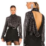 Free People NWT Free People Sequin Moonstruck Top in Black Combo Open Back Sz Small $128 Photo 1