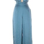 Elliatt NWT Anthropologie Elliat Begonia Cadet Blue Satin Halter Neck Jumpsuit Size XS Photo 0