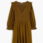 Madewell 💕💕 Flannel Lucie V-Neck Smocked Mini Dress Weathered Olive Medium NWOT Photo 5