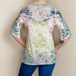 One World Retro Y2K  Brown Neutral Beaded Lace Embroidery Boho Lotus Shirt Photo 4