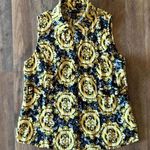 Carole Little  Top Button Up 100% Linen Sleeveless Black & Yellow Artsy Sz Medium Photo 0