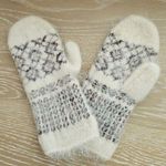 Norwegian Style Nordic mittens Knit Felt Natural Angora White Photo 0