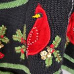 Reference Point Vintage Winter Cardigan Womens M Black Red Cardinal Holly Holiday Embroidery Photo 9