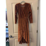NEW Rust Ribbed Velvet Wrap Long Sleeve Belted Dress L Orange Size L Photo 2