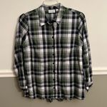 Joan Rivers Long Sleeve Green Blue White Plaid Shirt Back Ruffle Detail Medium Photo 2