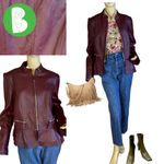 White House | Black Market  BURGUNDY GENUINE LEATHER PEPLUM JACKET (XL) Photo 1