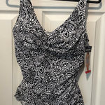 Lands' End  Black and White Paisley One Piece Swimsuit Photo 0