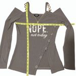 Chic Me  Gray Cold Shoulder Chain Strap Zip Up Long Sleeve Top •Size Medium Photo 9