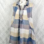 Yuvita Chambray Sleeveless Pintuck Plaid Linen Dress Lagenlook Blue Size S $148 Photo 4