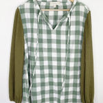 Suzanne Betro Weekend Green White Check Mixed Media Blouse Women's Size Medium M Photo 0