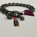 Boutique Chunky Chain Bracelet with Crown, Lipstick, Ring, and Pink Lip Charm Photo 2