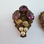 Antique Gold Tone Metal Purple Rhinestones Faux Pearl Dress Clips Photo 1