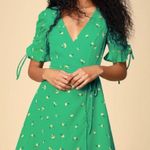 Lulus Floral Green Floral Print Ruffled Wrap Dress Photo 0