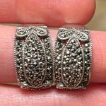 Sterling Silver Vintage Heart Marcasite Half Hoop 925  Earrings Photo 9