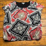 Croft & Barrow Womens Multicolor Scarf Print Short Sleeve Top Size L Photo 0