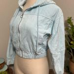 Forever 21  Baby Blue Cropped Corduroy Drawstring Hooded Bomber Jacket - Medium Photo 0